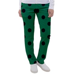 Large Black Polka Dots On Cadmium Green - Women s Casual Pants by FashionLane