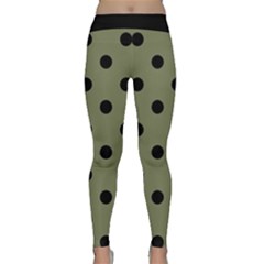 Large Black Polka Dots On Calliste Green - Classic Yoga Leggings by FashionLane