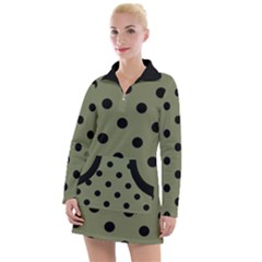 Large Black Polka Dots On Calliste Green - Women s Long Sleeve Casual Dress by FashionLane