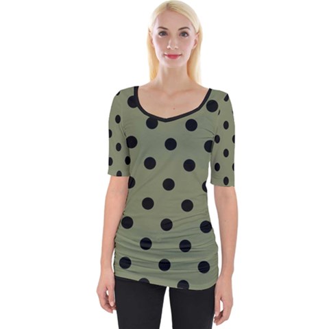 Large Black Polka Dots On Calliste Green - Wide Neckline Tee by FashionLane