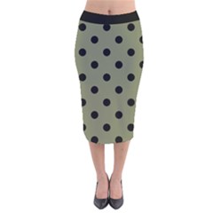 Large Black Polka Dots On Calliste Green - Velvet Midi Pencil Skirt by FashionLane