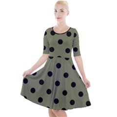 Large Black Polka Dots On Calliste Green - Quarter Sleeve A-line Dress by FashionLane