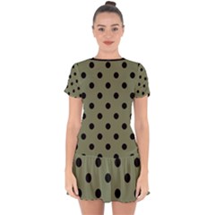 Large Black Polka Dots On Calliste Green - Drop Hem Mini Chiffon Dress by FashionLane