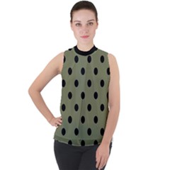 Large Black Polka Dots On Calliste Green - Mock Neck Chiffon Sleeveless Top by FashionLane