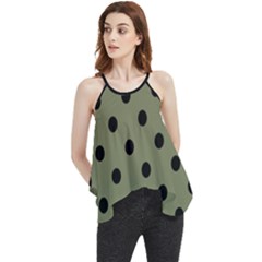 Large Black Polka Dots On Calliste Green - Flowy Camisole Tank Top by FashionLane