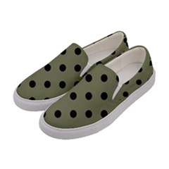 Large Black Polka Dots On Calliste Green - Women s Canvas Slip Ons by FashionLane