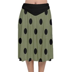 Large Black Polka Dots On Calliste Green - Velvet Flared Midi Skirt by FashionLane