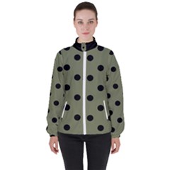 Large Black Polka Dots On Calliste Green - Women s High Neck Windbreaker by FashionLane