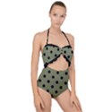 Large Black Polka Dots On Calliste Green - Scallop Top Cut Out Swimsuit View1