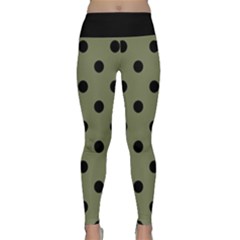 Large Black Polka Dots On Calliste Green - Lightweight Velour Classic Yoga Leggings by FashionLane