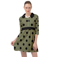 Large Black Polka Dots On Calliste Green - Mini Skater Shirt Dress by FashionLane