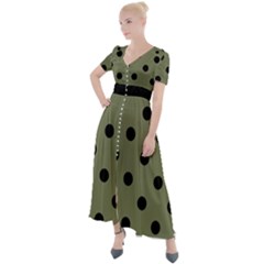 Large Black Polka Dots On Calliste Green - Button Up Short Sleeve Maxi Dress by FashionLane