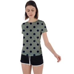 Large Black Polka Dots On Calliste Green - Back Circle Cutout Sports Tee by FashionLane