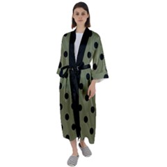 Large Black Polka Dots On Calliste Green - Maxi Satin Kimono by FashionLane