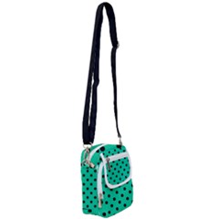 Large Black Polka Dots On Caribbean Green - Shoulder Strap Belt Bag