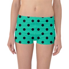 Large Black Polka Dots On Caribbean Green - Reversible Boyleg Bikini Bottoms by FashionLane