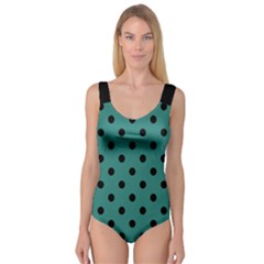 Large Black Polka Dots On Celadon Green - Princess Tank Leotard  by FashionLane