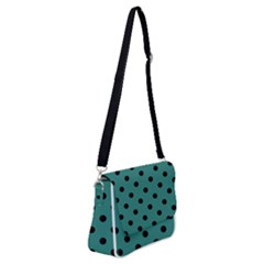 Large Black Polka Dots On Celadon Green - Shoulder Bag With Back Zipper