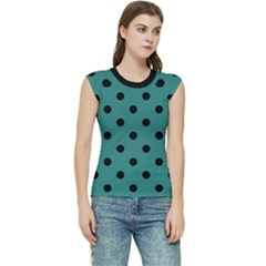 Large Black Polka Dots On Celadon Green - Women s Raglan Cap Sleeve Tee