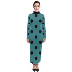 Large Black Polka Dots On Celadon Green - Turtleneck Maxi Dress by FashionLane