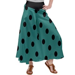 Large Black Polka Dots On Celadon Green - Satin Palazzo Pants by FashionLane