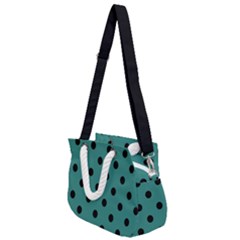 Large Black Polka Dots On Celadon Green - Rope Handles Shoulder Strap Bag by FashionLane