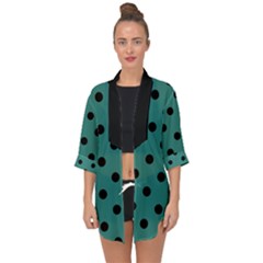 Large Black Polka Dots On Celadon Green - Open Front Chiffon Kimono by FashionLane