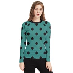 Large Black Polka Dots On Celadon Green - Women s Long Sleeve Rash Guard by FashionLane