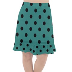 Large Black Polka Dots On Celadon Green - Fishtail Chiffon Skirt by FashionLane