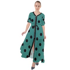 Large Black Polka Dots On Celadon Green - Waist Tie Boho Maxi Dress by FashionLane