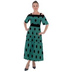 Large Black Polka Dots On Celadon Green - Shoulder Straps Boho Maxi Dress  by FashionLane