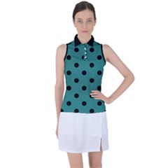 Large Black Polka Dots On Celadon Green - Women s Sleeveless Polo Tee by FashionLane