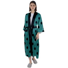 Large Black Polka Dots On Celadon Green - Maxi Satin Kimono by FashionLane