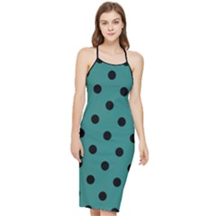 Large Black Polka Dots On Celadon Green - Bodycon Cross Back Summer Dress