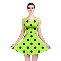 Large Black Polka Dots On Chartreuse Green - Reversible Skater Dress by FashionLane