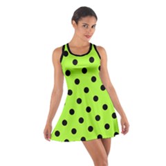 Large Black Polka Dots On Chartreuse Green - Cotton Racerback Dress by FashionLane