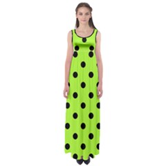 Large Black Polka Dots On Chartreuse Green - Empire Waist Maxi Dress by FashionLane