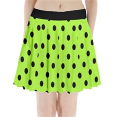 Large Black Polka Dots On Chartreuse Green - Pleated Mini Skirt by FashionLane