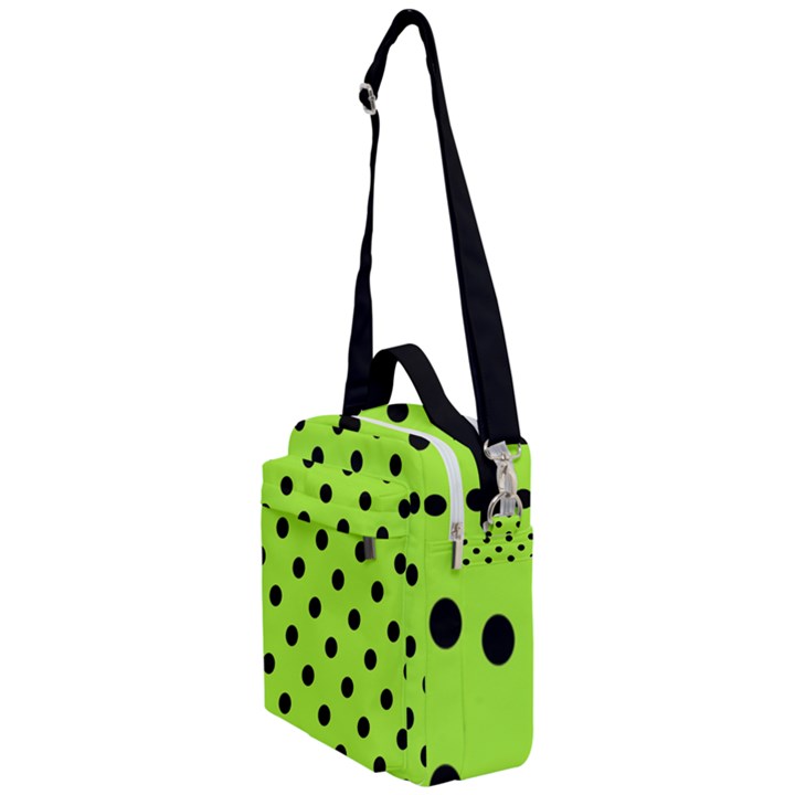 Large Black Polka Dots On Chartreuse Green - Crossbody Day Bag