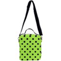 Large Black Polka Dots On Chartreuse Green - Crossbody Day Bag View3