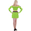 Large Black Polka Dots On Chartreuse Green - Off Shoulder Top with Mini Skirt Set View2