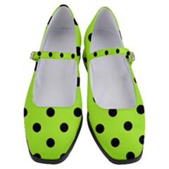 Large Black Polka Dots On Chartreuse Green - Women s Mary Jane Shoes by FashionLane