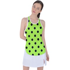 Large Black Polka Dots On Chartreuse Green - Racer Back Mesh Tank Top by FashionLane