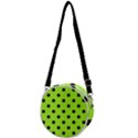 Large Black Polka Dots On Chartreuse Green - Crossbody Circle Bag View1