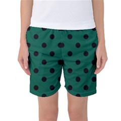 Large Black Polka Dots On Christmas Green - Women s Basketball Shorts by FashionLane