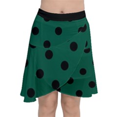 Large Black Polka Dots On Christmas Green - Chiffon Wrap Front Skirt by FashionLane