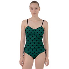 Large Black Polka Dots On Christmas Green - Sweetheart Tankini Set