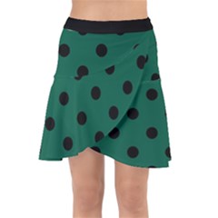 Large Black Polka Dots On Christmas Green - Wrap Front Skirt by FashionLane