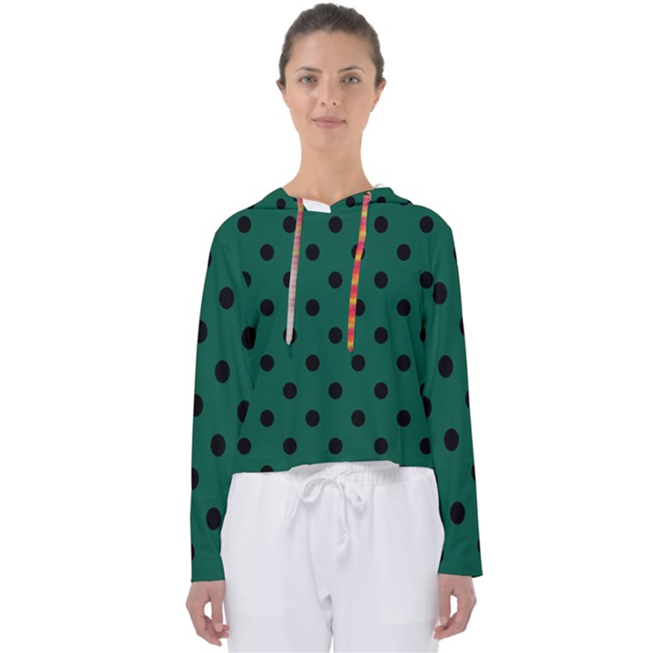 Large Black Polka Dots On Christmas Green - Women s Slouchy Sweat