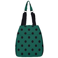 Large Black Polka Dots On Christmas Green - Center Zip Backpack